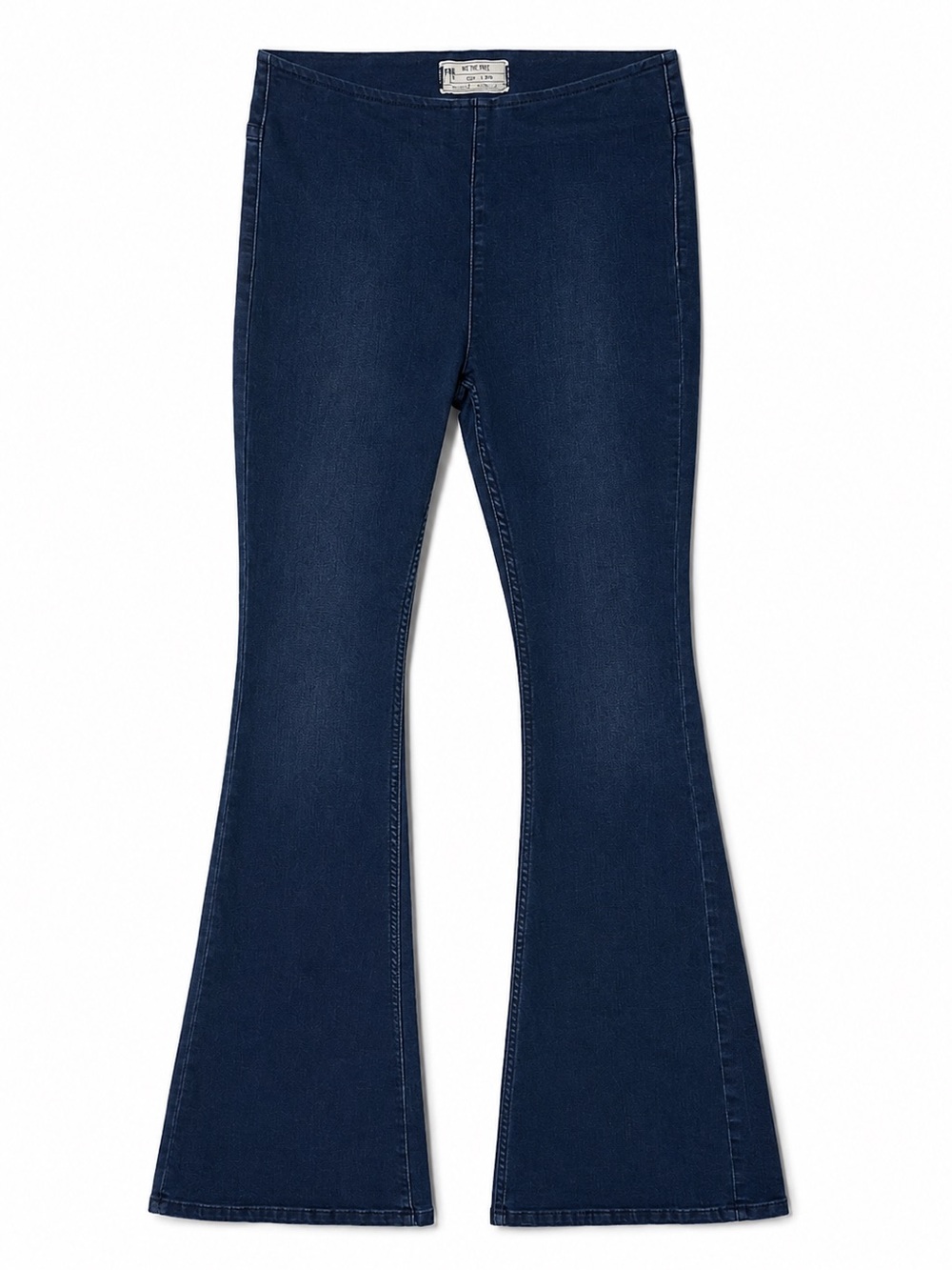 Free People Dark Navy High-Rise Flare Jeans, elastic waist size 28